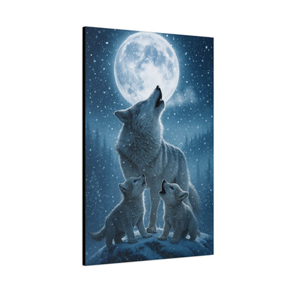 Wolf Family Moonlit Canvas Art, Nature Decor, Wildlife Wall Art, Home Office Art, Gift for Animal Lovers