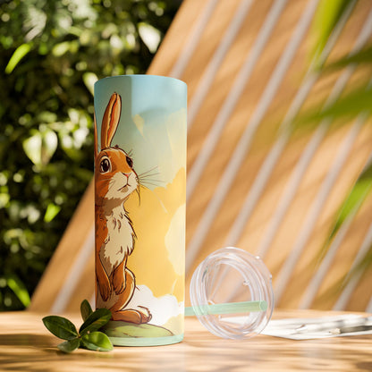 Whimsical Bunny Skinny Tumbler | 20oz Water Bottle, Cute Rabbit Design, Perfect for Spring, Easter, Animal Lovers, Eco-Friendly