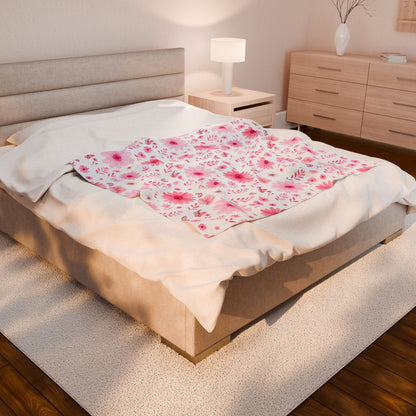 Floral Velveteen Plush Blanket - Cozy Home Decor, Flower Blanket, Gift for Her, Nursery Throw, Spring Decor