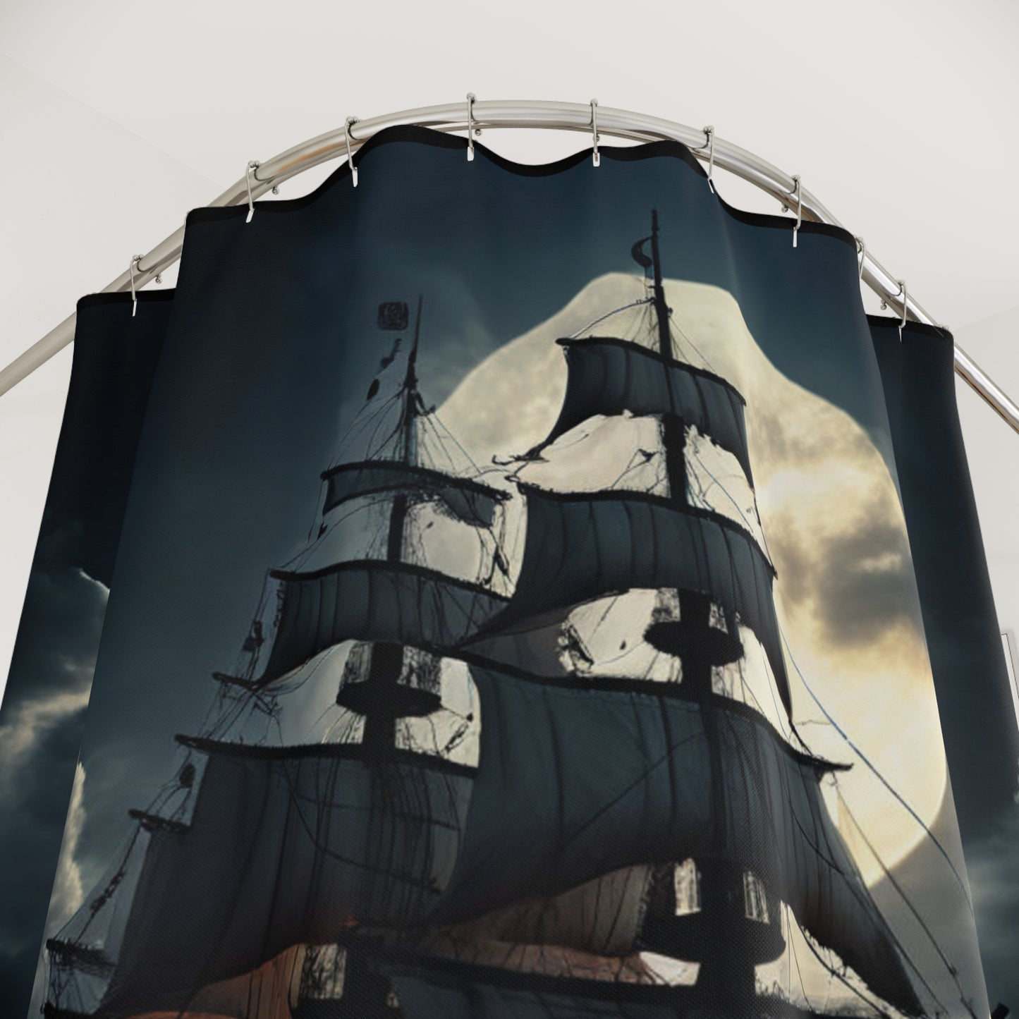 Nautical Moonlit Ship Shower Curtain - Ocean Decor, Bathroom Accessories, Nautical Home, Coastal Decor, Gift for Sailors, Pirate Ship