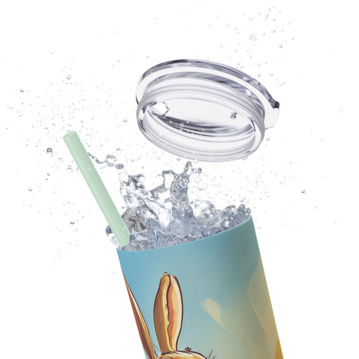 Whimsical Bunny Skinny Tumbler | 20oz Water Bottle, Cute Rabbit Design, Perfect for Spring, Easter, Animal Lovers, Eco-Friendly