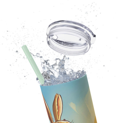 Whimsical Bunny Skinny Tumbler | 20oz Water Bottle, Cute Rabbit Design, Perfect for Spring, Easter, Animal Lovers, Eco-Friendly