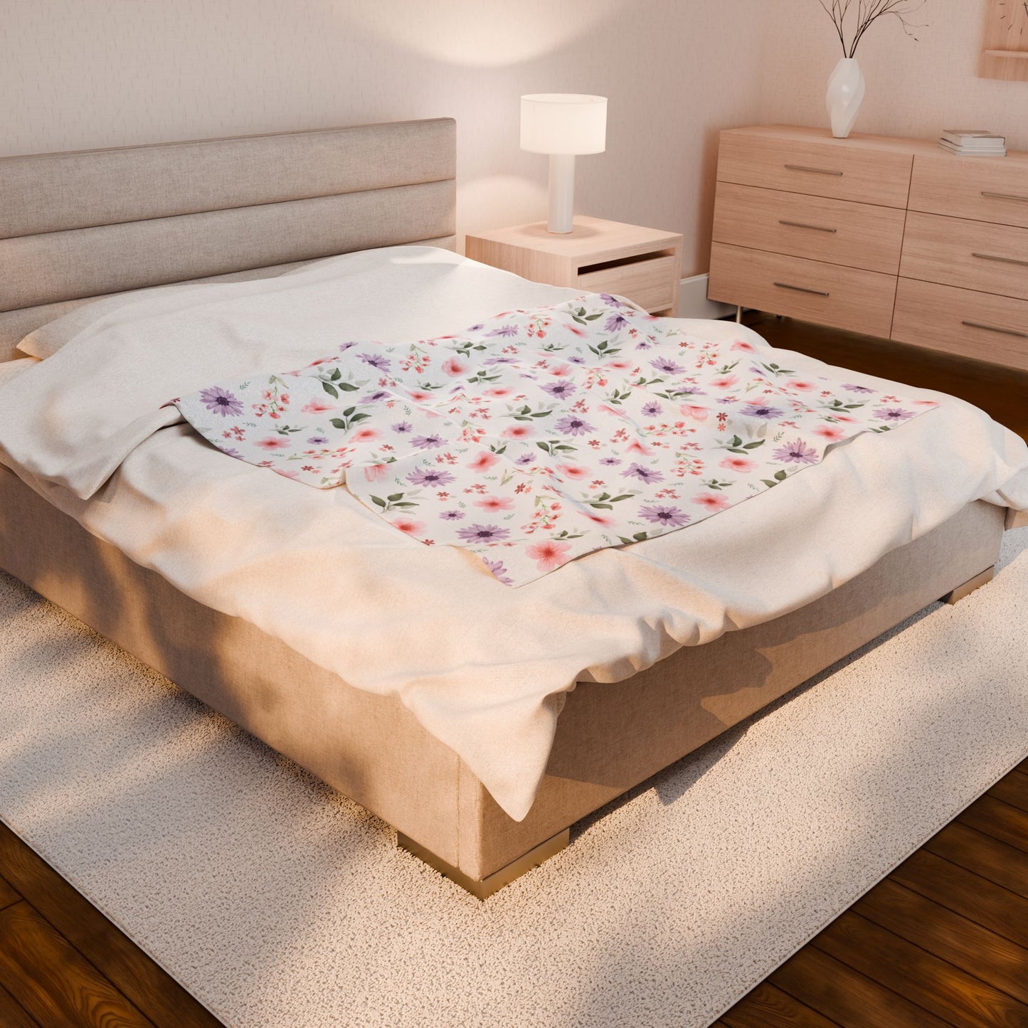 Cozy Floral Velveteen Plush Blanket | Soft Throw for Home Decor, Seasonal Gifts, Nursery, Picnics, and Relaxation, Spring Flower Nursery
