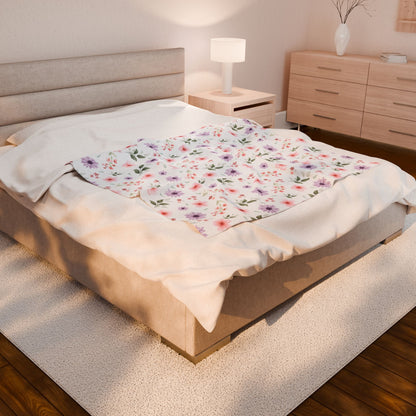 Cozy Floral Velveteen Plush Blanket | Soft Throw for Home Decor, Seasonal Gifts, Nursery, Picnics, and Relaxation, Spring Flower Nursery