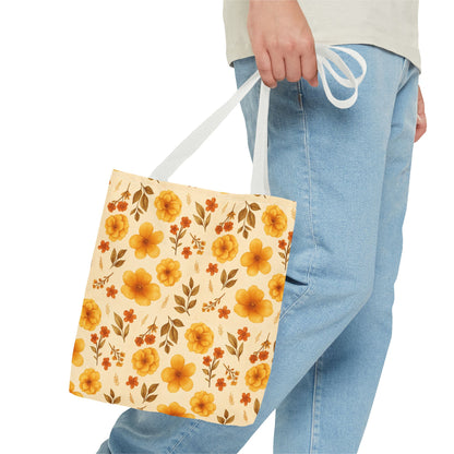 Floral Tote Bag, Stylish Reusable Shopping Bag, Eco-Friendly Gift for Her, Summer Essentials, Beach Bag, Floral Design, Yellow Flowers