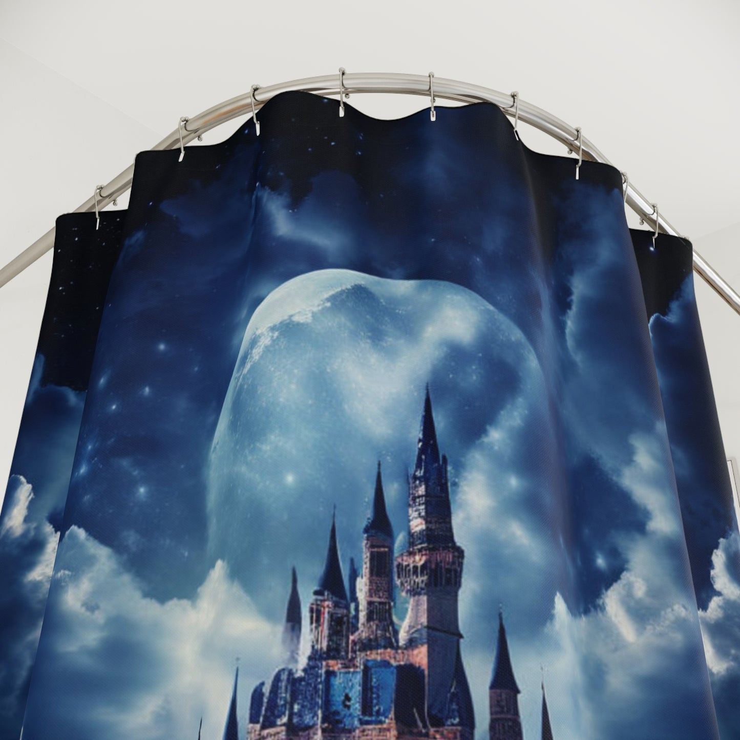 Moonlit Castle Shower Curtain - Fantasy Reader Decor, Bathroom Style, Gothic Home, Magical Vibes, Gift for Dreamers, Starry Night Castle