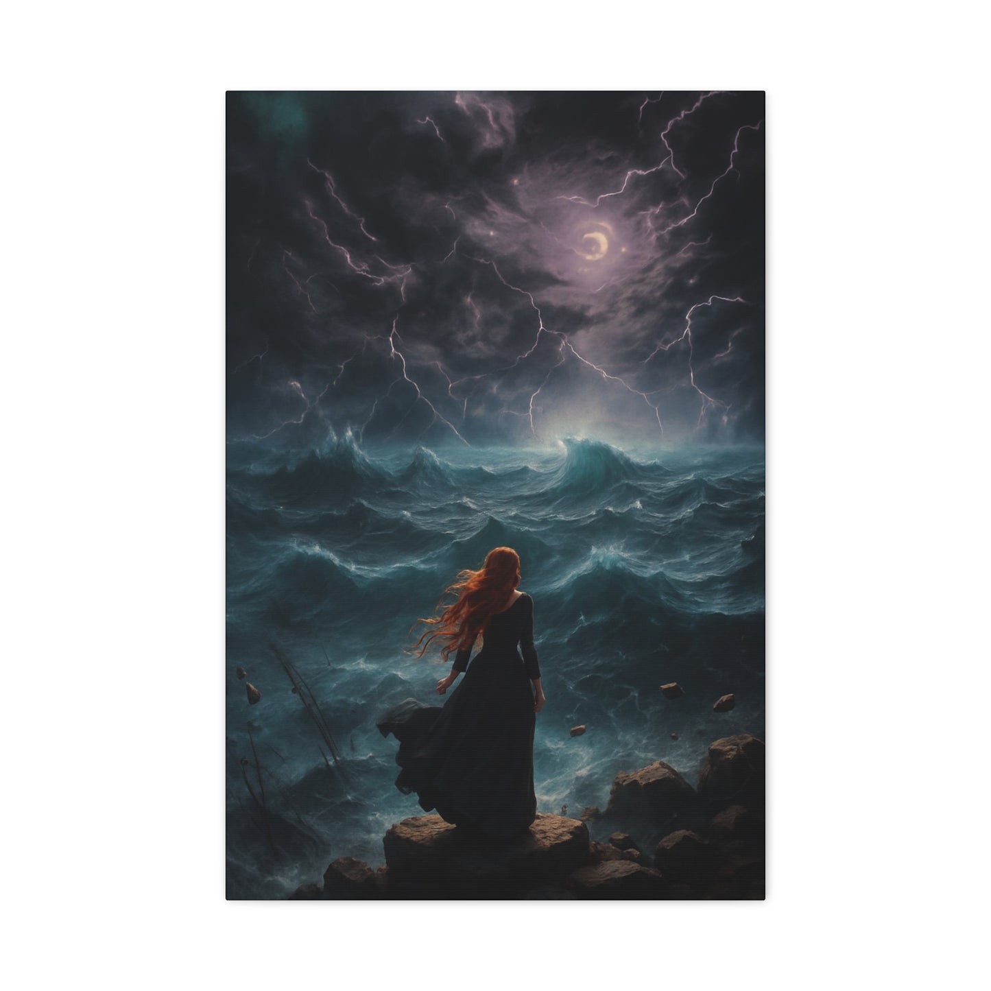 Stretched Canvas Art, Ruinous Waves Print, Stormy Seascape Wall Decor, Fantasy Art for Home, Unique Gift for Art Lovers