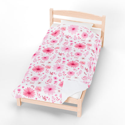 Floral Velveteen Plush Blanket - Cozy Home Decor, Flower Blanket, Gift for Her, Nursery Throw, Spring Decor