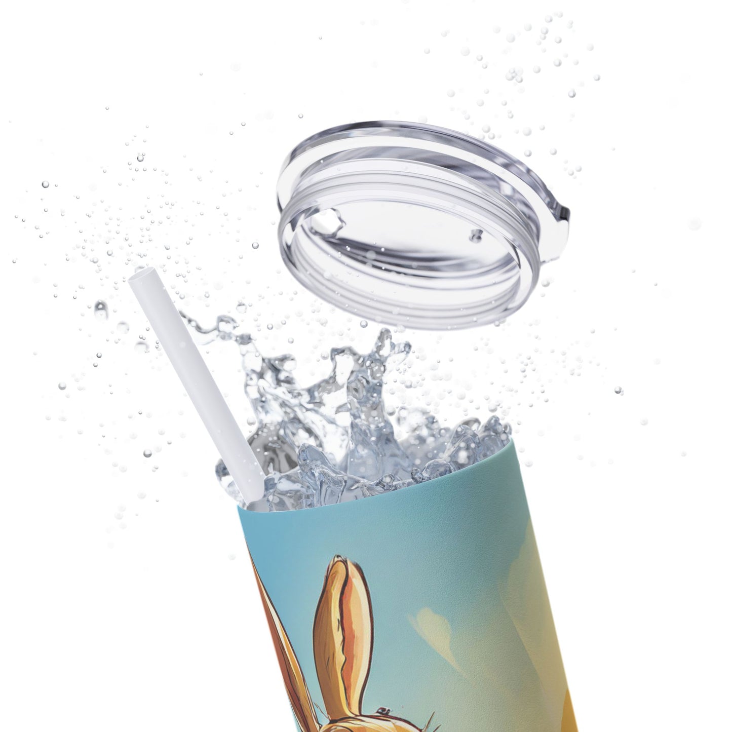 Whimsical Bunny Skinny Tumbler | 20oz Water Bottle, Cute Rabbit Design, Perfect for Spring, Easter, Animal Lovers, Eco-Friendly