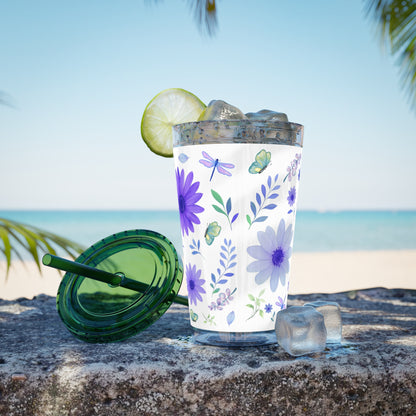 Sunsplash Floral Tumbler: 16oz Reusable Drink Cup, Eco-Friendly Travel Mug, Summer Party Gift, Floral Straw Cup, Garden Inspired Drinkware