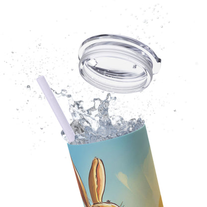 Whimsical Bunny Skinny Tumbler | 20oz Water Bottle, Cute Rabbit Design, Perfect for Spring, Easter, Animal Lovers, Eco-Friendly