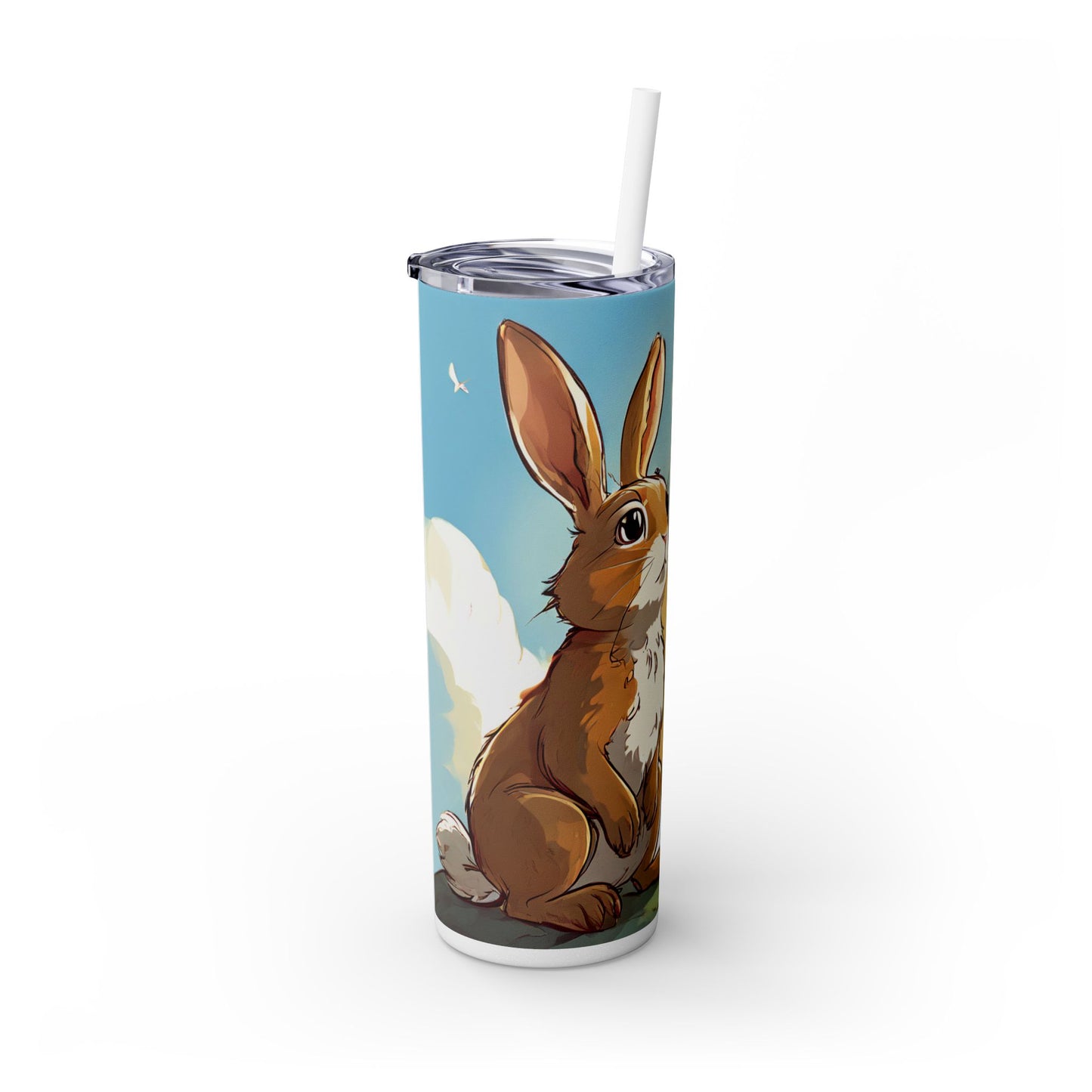 Whimsical Bunny Skinny Tumbler | 20oz Water Bottle, Cute Rabbit Design, Perfect for Spring, Easter, Animal Lovers, Eco-Friendly