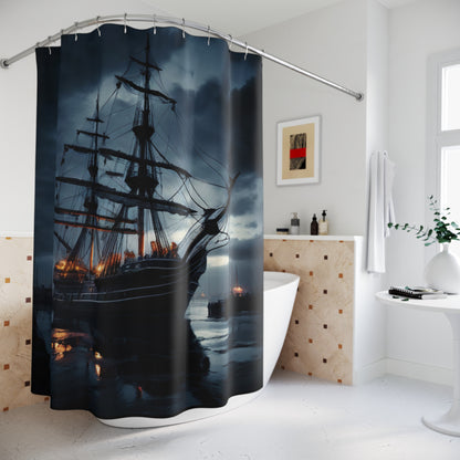Gothic Pirate Ship Shower Curtain, Nautical Bathroom Decor, Unique Gift for Sailor Enthusiasts, Dark Fantasy Home Accent, Nautical Adventure