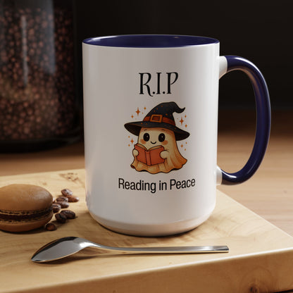 Halloween Reading Mug, Cute Ghost Coffee Cup, Spooky Gift for Book Lovers, Witchy Kitchen Decor, Fun Halloween Gift, Reading Ghost