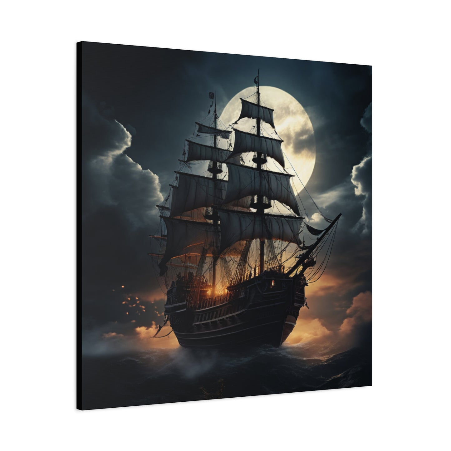 Nautical Canvas Art, Pirate Ship Wall Decor, Gothic Home Decor, Ocean Themed Artwork, Halloween Decor, Gift for Sailors