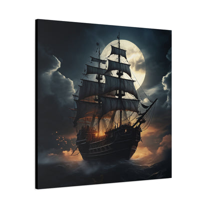 Nautical Canvas Art, Pirate Ship Wall Decor, Gothic Home Decor, Ocean Themed Artwork, Halloween Decor, Gift for Sailors