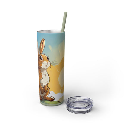 Whimsical Bunny Skinny Tumbler | 20oz Water Bottle, Cute Rabbit Design, Perfect for Spring, Easter, Animal Lovers, Eco-Friendly