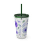 Sunsplash Floral Tumbler: 16oz Reusable Drink Cup, Eco-Friendly Travel Mug, Summer Party Gift, Floral Straw Cup, Garden Inspired Drinkware