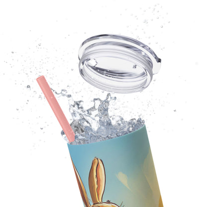Whimsical Bunny Skinny Tumbler | 20oz Water Bottle, Cute Rabbit Design, Perfect for Spring, Easter, Animal Lovers, Eco-Friendly