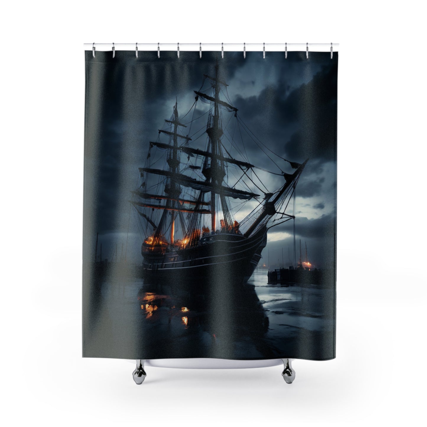Gothic Pirate Ship Shower Curtain, Nautical Bathroom Decor, Unique Gift for Sailor Enthusiasts, Dark Fantasy Home Accent, Nautical Adventure
