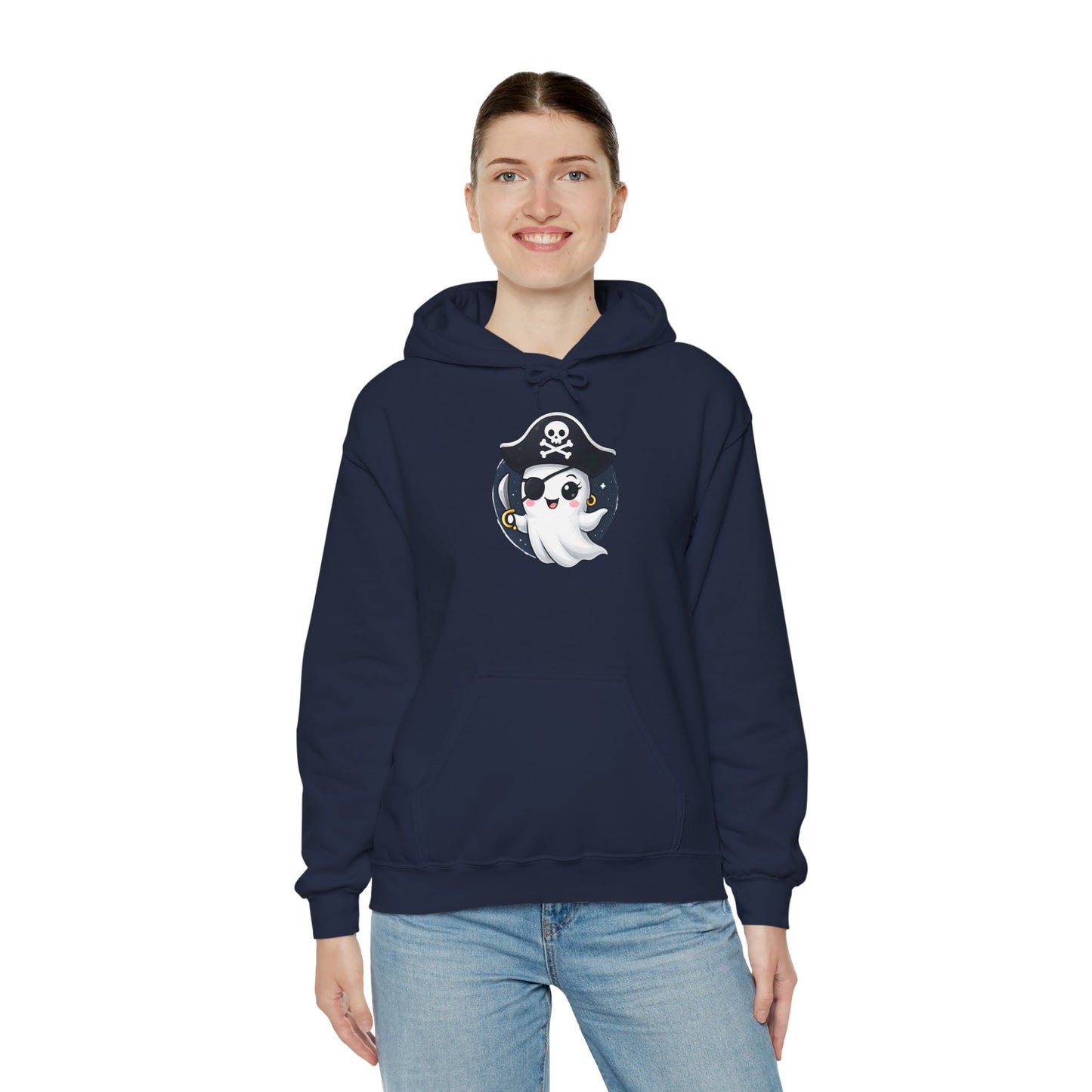 Pirate Ghost Hoodie, Cozy Hooded Sweatshirt for Halloween, Unisex Casual Wear, Cute Gift for Kids and Adults, Spooky Apparel
