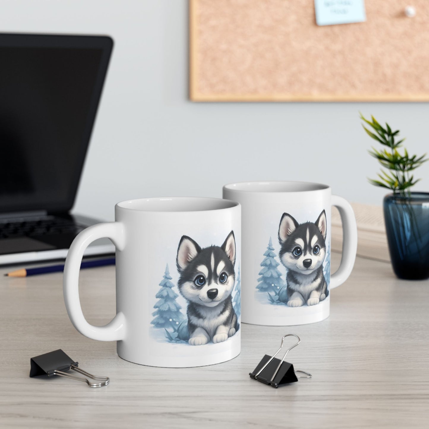Winter Ceramic Mug, Cute Winter Mug, Holiday Gift, Cozy Drinkware, Husky Puppy Coffee Cup, Adorable Animal Mug Gift, Dog Lover gift