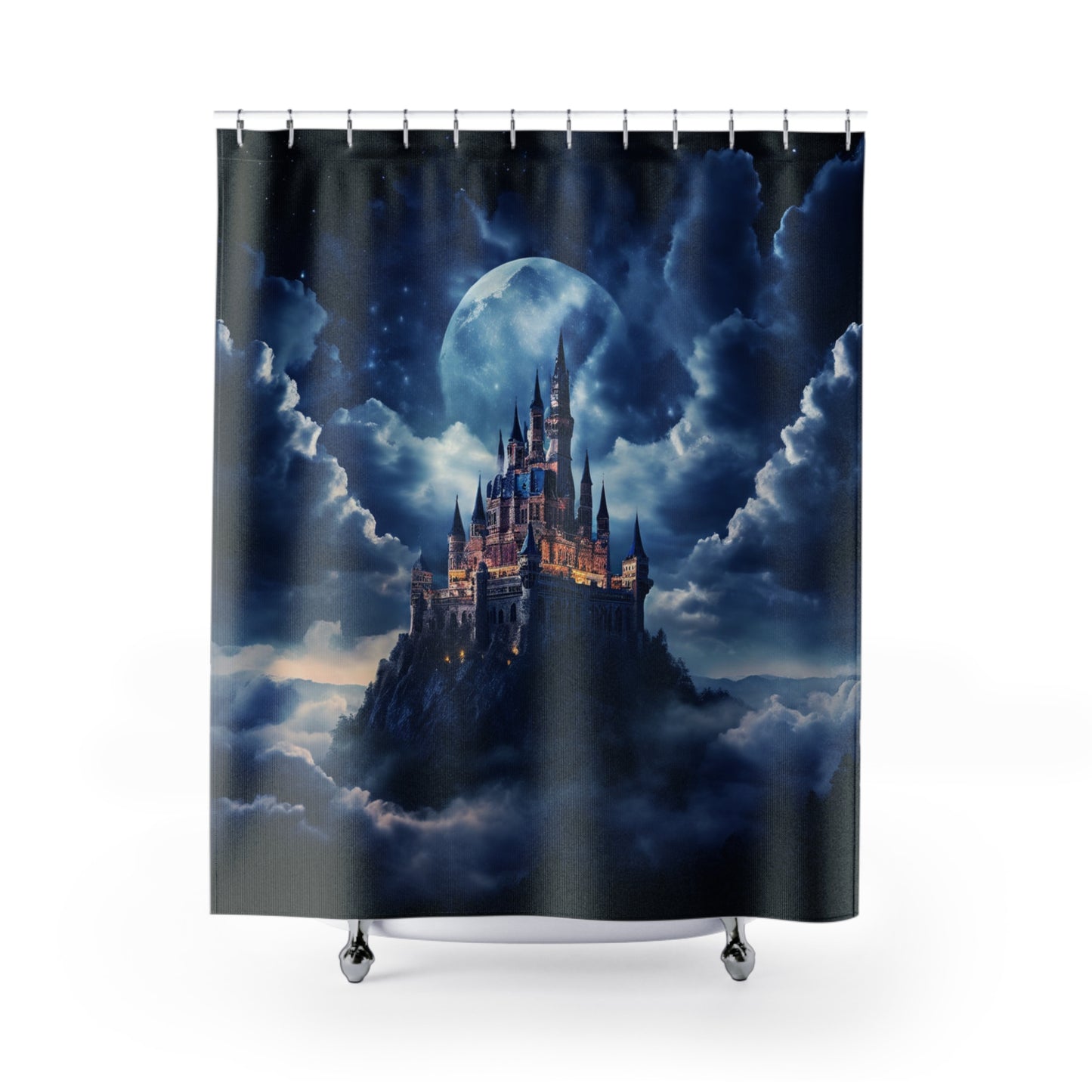 Moonlit Castle Shower Curtain - Fantasy Reader Decor, Bathroom Style, Gothic Home, Magical Vibes, Gift for Dreamers, Starry Night Castle