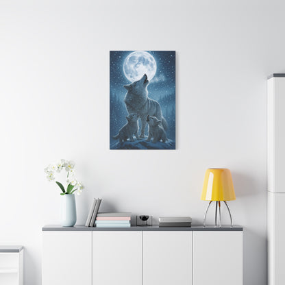 Wolf Family Moonlit Canvas Art, Nature Decor, Wildlife Wall Art, Home Office Art, Gift for Animal Lovers