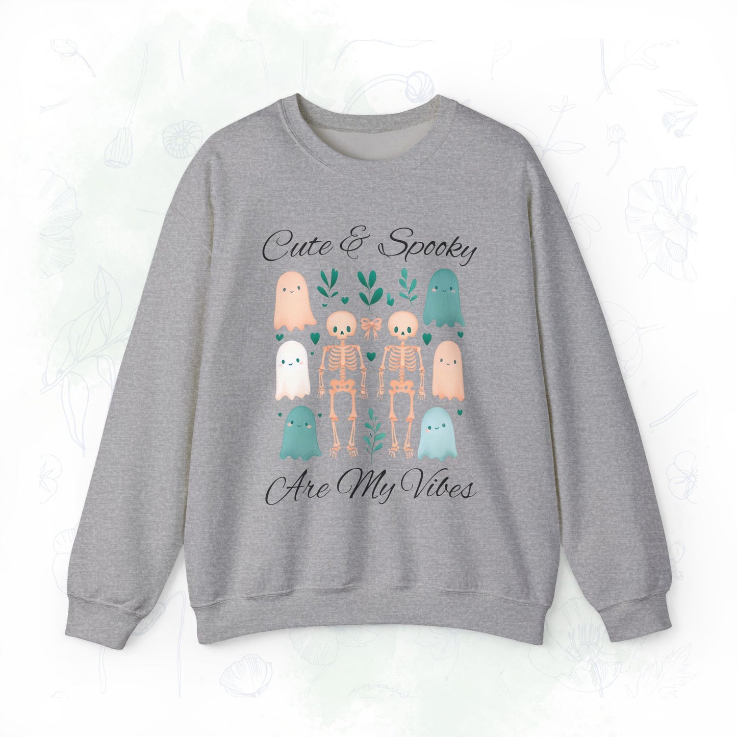 Cute & Spooky Vibes Crewneck Sweatshirt, Unisex Sweatshirt, Halloween Apparel, Cozy Casual Wear, Ghost Design, Comfortable Top