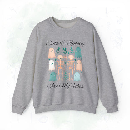 Cute & Spooky Vibes Crewneck Sweatshirt, Unisex Sweatshirt, Halloween Apparel, Cozy Casual Wear, Ghost Design, Comfortable Top
