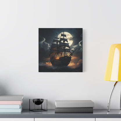 Nautical Canvas Art, Pirate Ship Wall Decor, Gothic Home Decor, Ocean Themed Artwork, Halloween Decor, Gift for Sailors