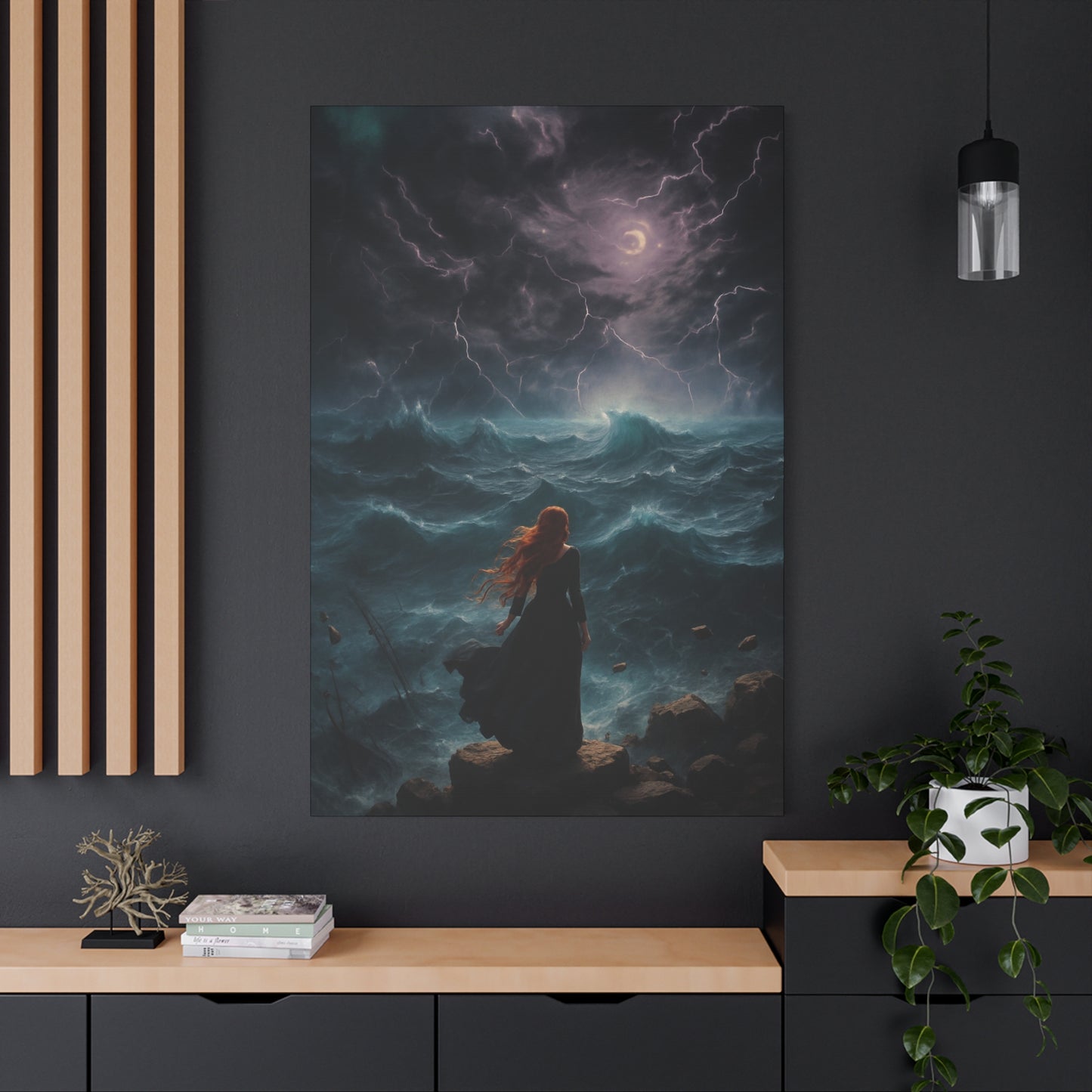 Stretched Canvas Art, Ruinous Waves Print, Stormy Seascape Wall Decor, Fantasy Art for Home, Unique Gift for Art Lovers