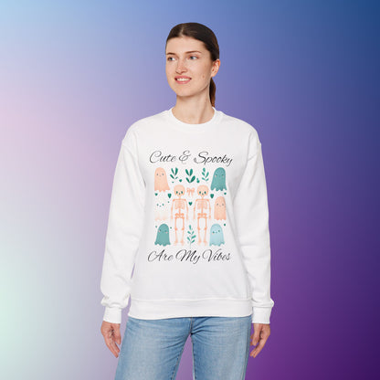 Cute & Spooky Vibes Crewneck Sweatshirt, Unisex Sweatshirt, Halloween Apparel, Cozy Casual Wear, Ghost Design, Comfortable Top