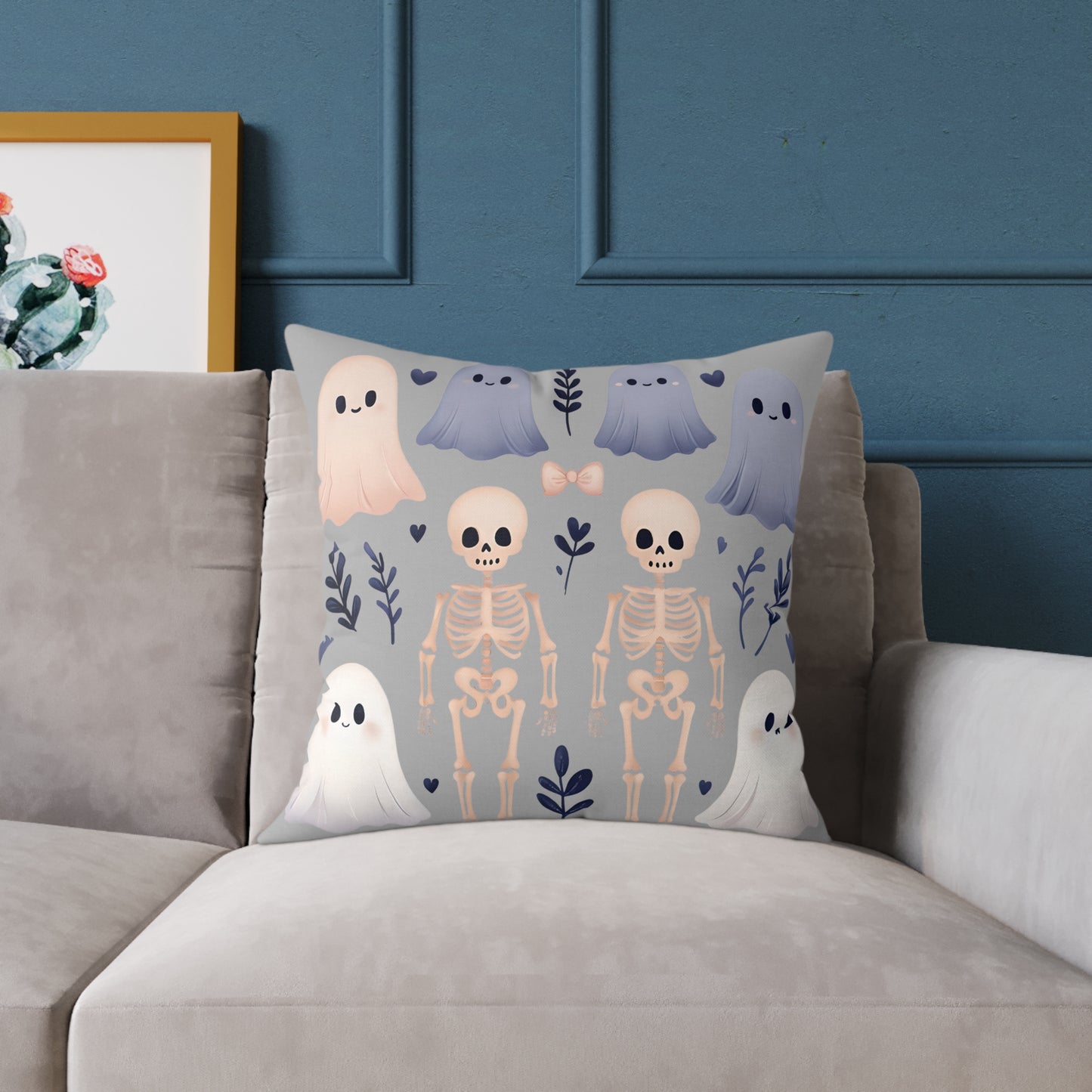 Spooky Halloween Pillow - Ghosts & Skeletons Design, Throw Pillow, Decorative Cushion, Halloween Decor, Home Cozy