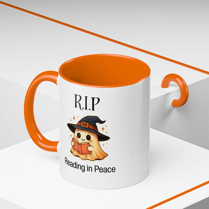 Halloween Reading Mug, Cute Ghost Coffee Cup, Spooky Gift for Book Lovers, Witchy Kitchen Decor, Fun Halloween Gift, Reading Ghost