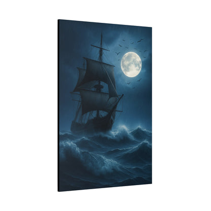Nautical Themed Wall Art, Moonlit Ship Canvas Print, Ocean Decor, Maritime Home Decor, Night Scene Artwork, Gift for Sailors, Pirate Ship