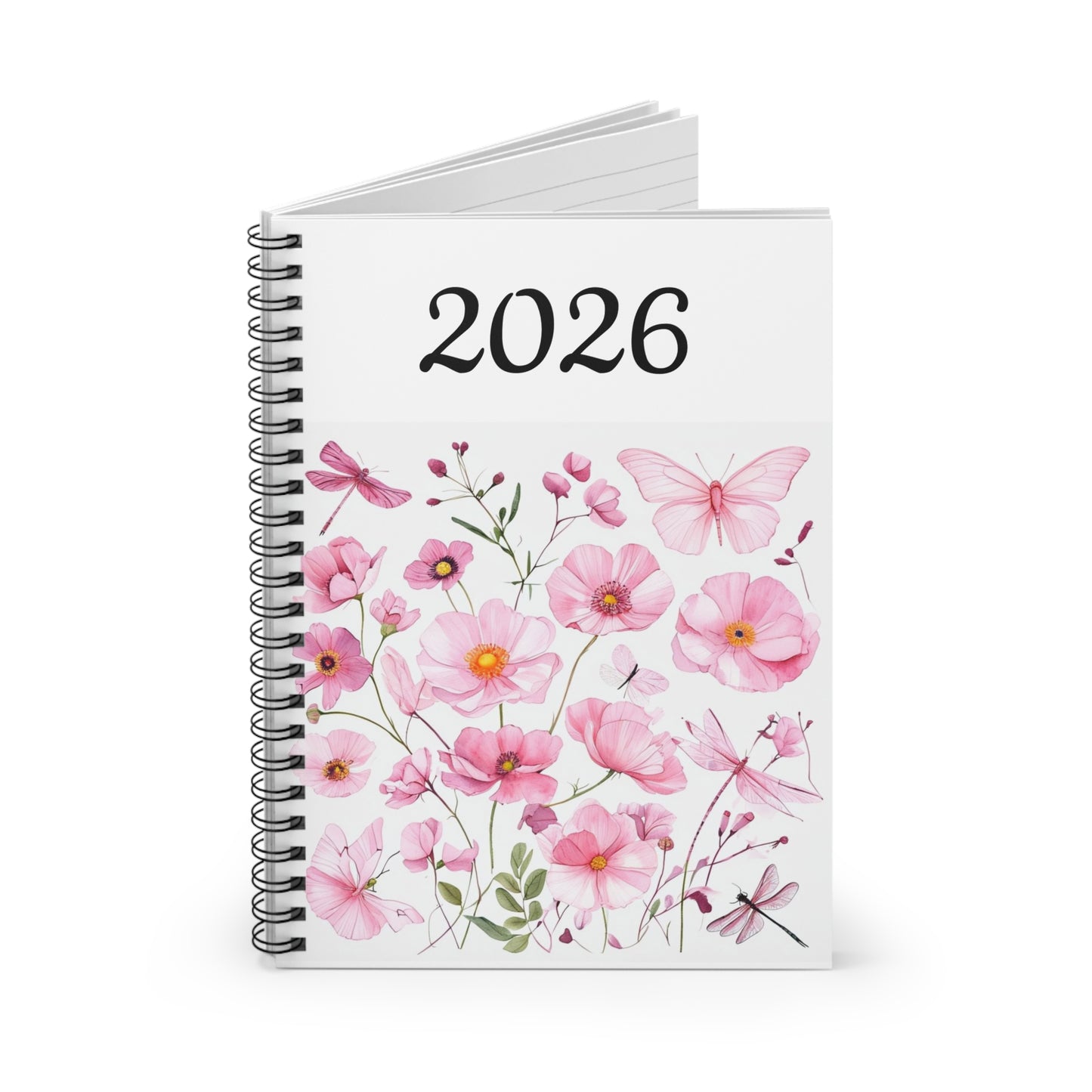 Floral Spiral Notebook - 2026 Notebook, Floral Journal, Butterfly Notebook, Gift for Her, Spring Stationery
