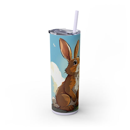 Whimsical Bunny Skinny Tumbler | 20oz Water Bottle, Cute Rabbit Design, Perfect for Spring, Easter, Animal Lovers, Eco-Friendly