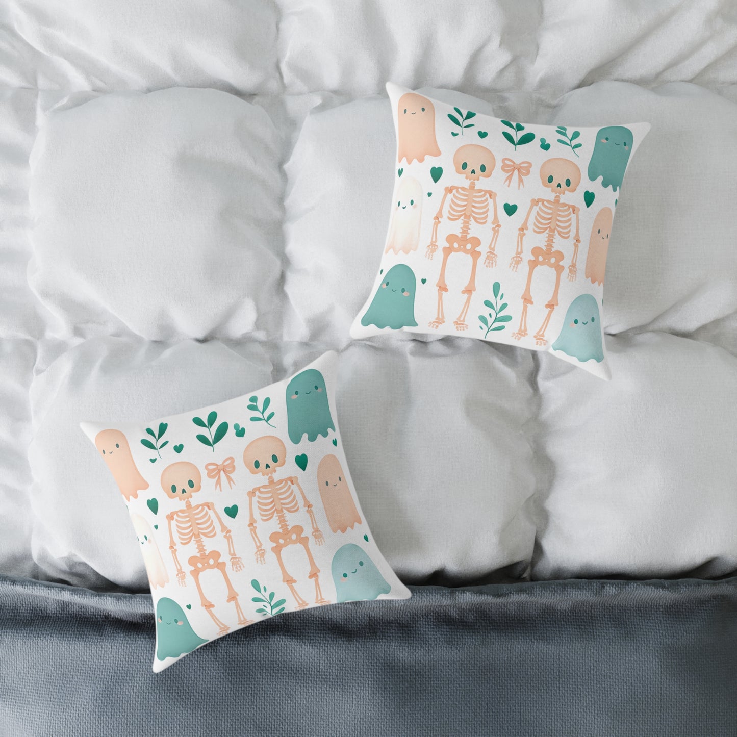 Cute Halloween Decorative Pillow, Ghost and Skeleton Throw Pillow, Spooky Home Decor, Fall Accent Cushion, Halloween Gift