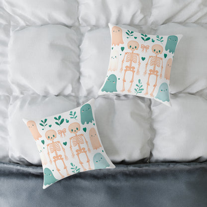 Cute Halloween Decorative Pillow, Ghost and Skeleton Throw Pillow, Spooky Home Decor, Fall Accent Cushion, Halloween Gift