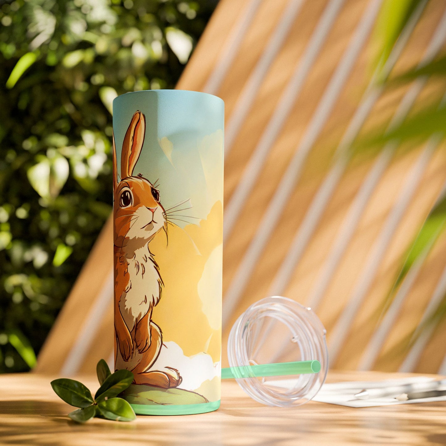 Whimsical Bunny Skinny Tumbler | 20oz Water Bottle, Cute Rabbit Design, Perfect for Spring, Easter, Animal Lovers, Eco-Friendly