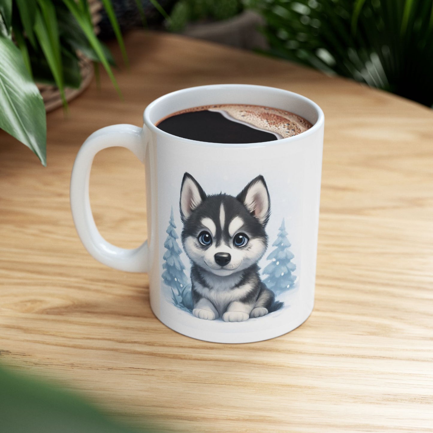 Winter Ceramic Mug, Cute Winter Mug, Holiday Gift, Cozy Drinkware, Husky Puppy Coffee Cup, Adorable Animal Mug Gift, Dog Lover gift