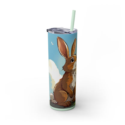 Whimsical Bunny Skinny Tumbler | 20oz Water Bottle, Cute Rabbit Design, Perfect for Spring, Easter, Animal Lovers, Eco-Friendly