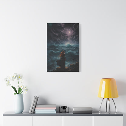 Stretched Canvas Art, Ruinous Waves Print, Stormy Seascape Wall Decor, Fantasy Art for Home, Unique Gift for Art Lovers