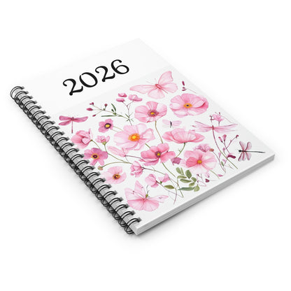 Floral Spiral Notebook - 2026 Notebook, Floral Journal, Butterfly Notebook, Gift for Her, Spring Stationery
