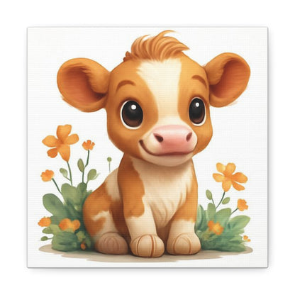 Cute Cow Canvas Art Print, Kid's Room Decor, Animal Lovers Gift, Nursery Wall Art, Farmhouse Style Decor