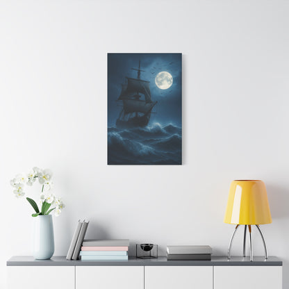 Nautical Themed Wall Art, Moonlit Ship Canvas Print, Ocean Decor, Maritime Home Decor, Night Scene Artwork, Gift for Sailors, Pirate Ship