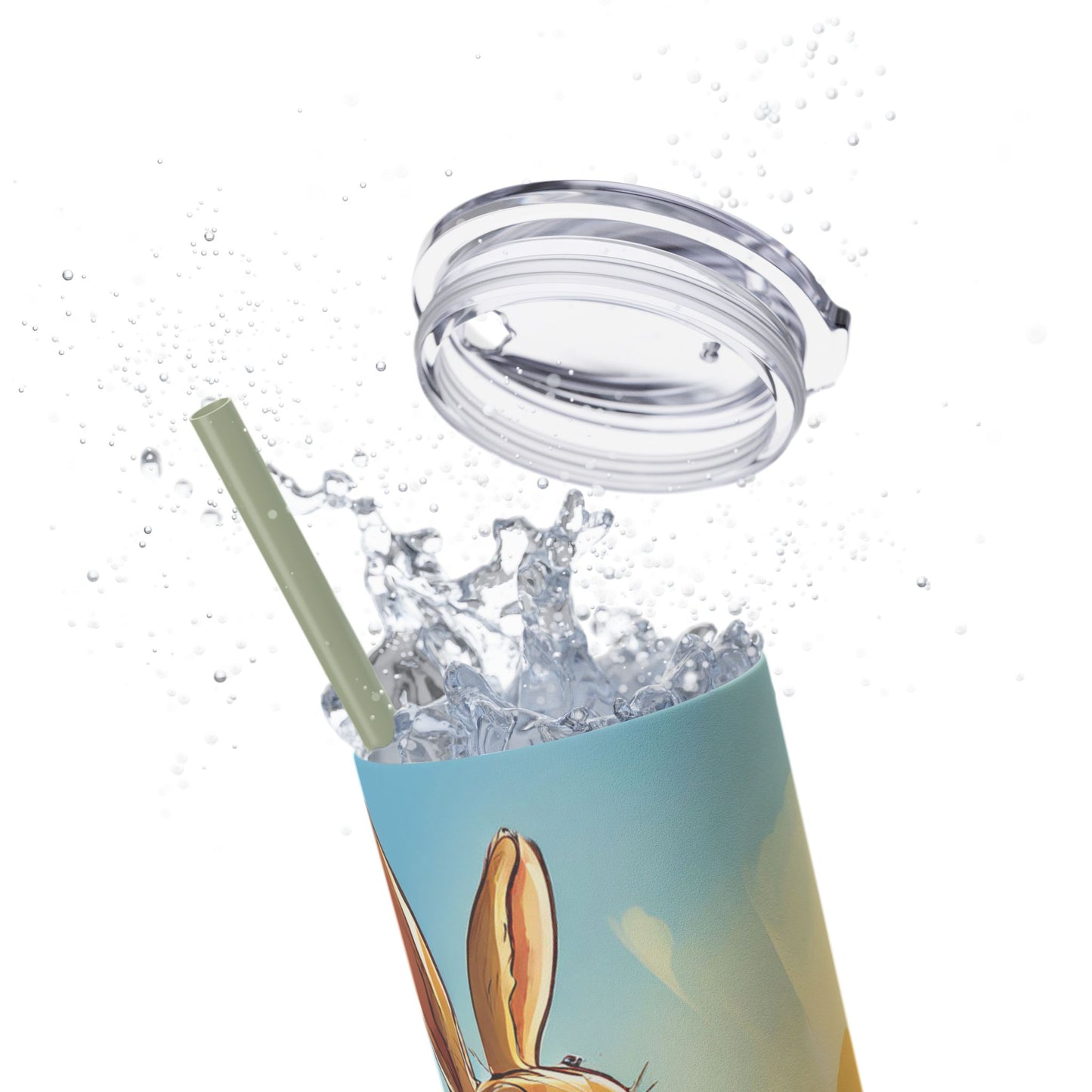 Whimsical Bunny Skinny Tumbler | 20oz Water Bottle, Cute Rabbit Design, Perfect for Spring, Easter, Animal Lovers, Eco-Friendly