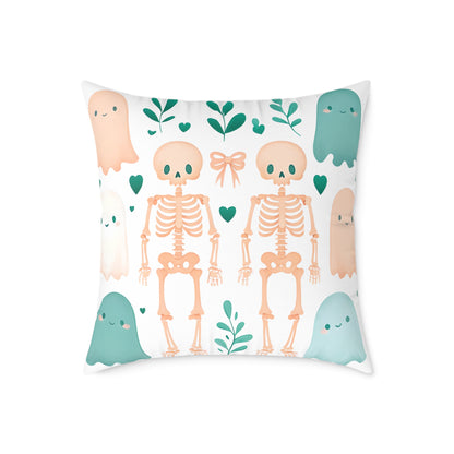 Cute Halloween Decorative Pillow, Ghost and Skeleton Throw Pillow, Spooky Home Decor, Fall Accent Cushion, Halloween Gift