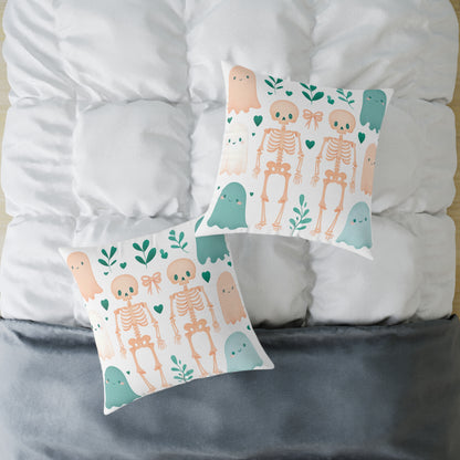Cute Halloween Decorative Pillow, Ghost and Skeleton Throw Pillow, Spooky Home Decor, Fall Accent Cushion, Halloween Gift